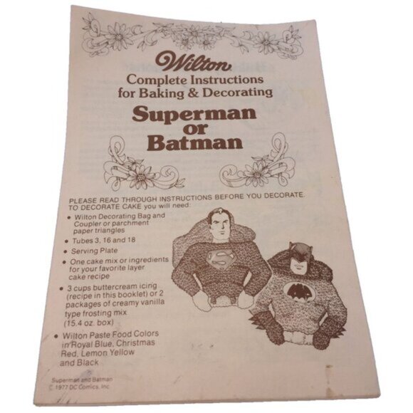 Superman DC Comics Birthday Party Cake Pan Wilton 502-1212 Instructions Vintage - Picture 9 of 12